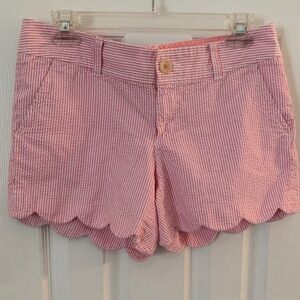 Women’s Lilly Pulitzer Pink & White Striped Seersucker Scalloped Shorts Sz. 6